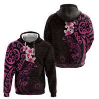 New Zealand Tuatara Plumeria Zip Hoodie Maori Pink Koru Tribal Tattoo LT01 - Polynesian Pride