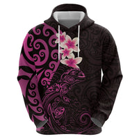 New Zealand Tuatara Plumeria Zip Hoodie Maori Pink Koru Tribal Tattoo LT01 - Polynesian Pride