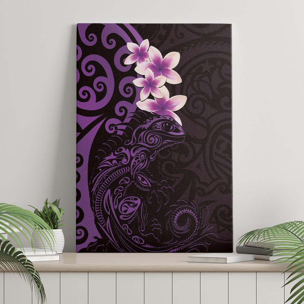 New Zealand Tuatara Plumeria Canvas Wall Art Maori Purple Koru Tribal Tattoo