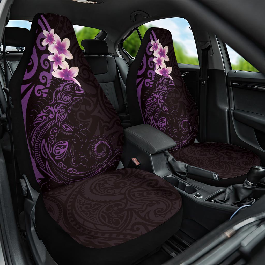 New Zealand Tuatara Plumeria Car Seat Cover Maori Purple Koru Tribal Tattoo