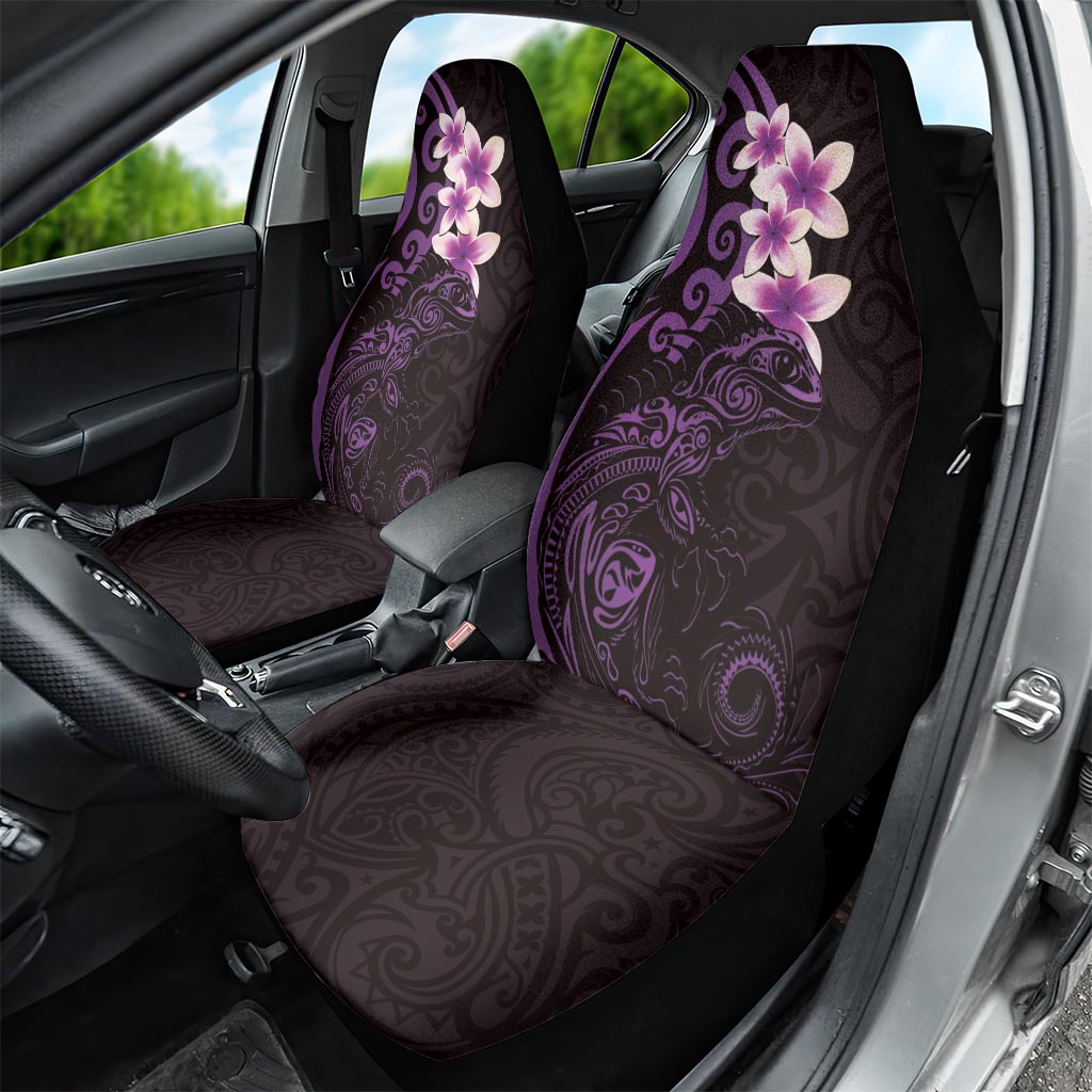 New Zealand Tuatara Plumeria Car Seat Cover Maori Purple Koru Tribal Tattoo