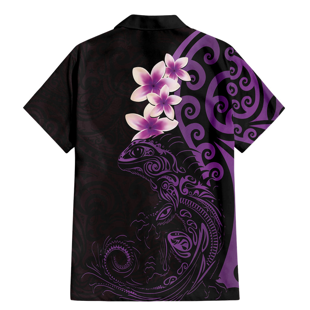 New Zealand Tuatara Plumeria Family Matching Mermaid Dress and Hawaiian Shirt Maori Purple Koru Tribal Tattoo LT01 - Polynesian Pride