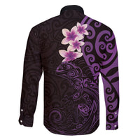 New Zealand Tuatara Plumeria Family Matching Puletasi and Hawaiian Shirt Maori Purple Koru Tribal Tattoo LT01 - Polynesian Pride