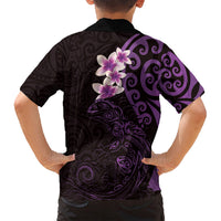 New Zealand Tuatara Plumeria Family Matching Tank Maxi Dress and Hawaiian Shirt Maori Purple Koru Tribal Tattoo