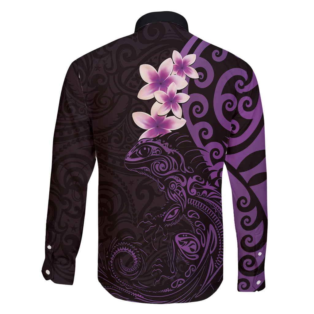 New Zealand Tuatara Plumeria Family Matching Tank Maxi Dress and Hawaiian Shirt Maori Purple Koru Tribal Tattoo