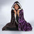 New Zealand Tuatara Plumeria Hooded Blanket Maori Purple Koru Tribal Tattoo