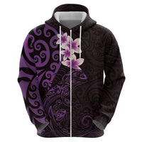 New Zealand Tuatara Plumeria Hoodie Maori Purple Koru Tribal Tattoo