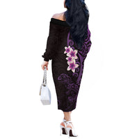 New Zealand Tuatara Plumeria Off The Shoulder Long Sleeve Dress Maori Purple Koru Tribal Tattoo LT01 - Polynesian Pride