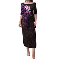 New Zealand Tuatara Plumeria Puletasi Maori Purple Koru Tribal Tattoo LT01 Long Dress Purple - Polynesian Pride