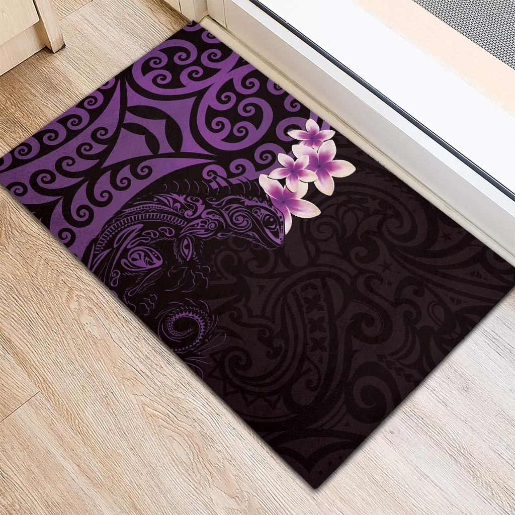 New Zealand Tuatara Plumeria Rubber Doormat Maori Purple Koru Tribal Tattoo LT01 - Polynesian Pride