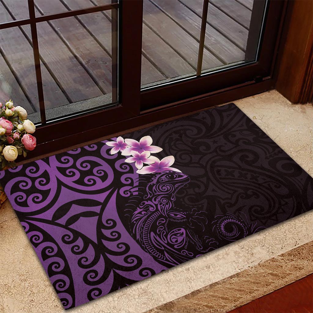 New Zealand Tuatara Plumeria Rubber Doormat Maori Purple Koru Tribal Tattoo LT01 - Polynesian Pride