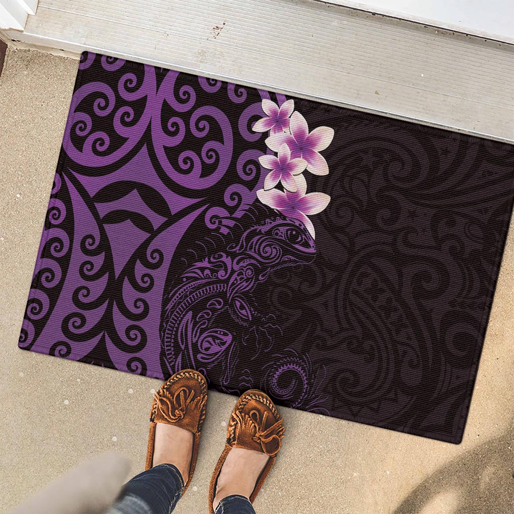New Zealand Tuatara Plumeria Rubber Doormat Maori Purple Koru Tribal Tattoo LT01 - Polynesian Pride
