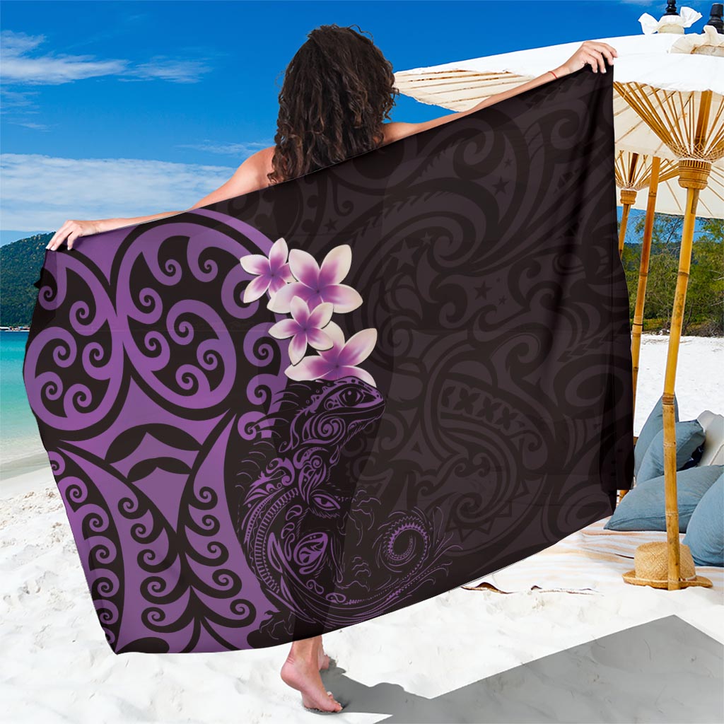 New Zealand Tuatara Plumeria Sarong Maori Purple Koru Tribal Tattoo