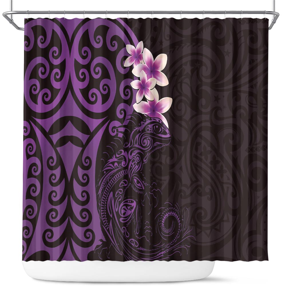 New Zealand Tuatara Plumeria Shower Curtain Maori Purple Koru Tribal Tattoo