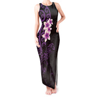 New Zealand Tuatara Plumeria Tank Maxi Dress Maori Purple Koru Tribal Tattoo LT01 Women Purple - Polynesian Pride