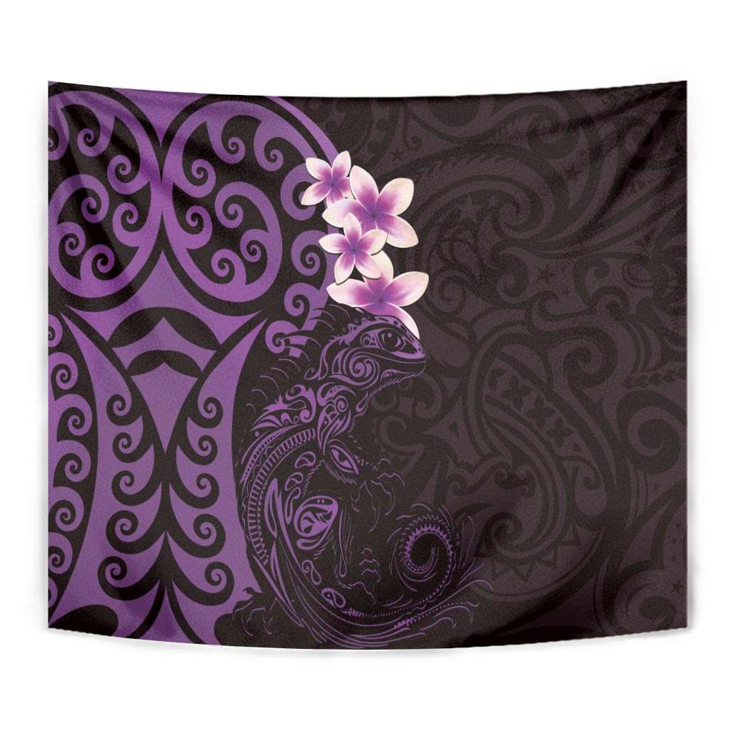 New Zealand Tuatara Plumeria Tapestry Maori Purple Koru Tribal Tattoo