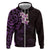 New Zealand Tuatara Plumeria Zip Hoodie Maori Purple Koru Tribal Tattoo