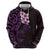 New Zealand Tuatara Plumeria Zip Hoodie Maori Purple Koru Tribal Tattoo