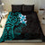 New Zealand Tuatara Plumeria Bedding Set Maori Teal Koru Tribal Tattoo