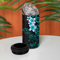 New Zealand Tuatara Plumeria 4 in 1 Can Cooler Tumbler Maori Teal Koru Tribal Tattoo