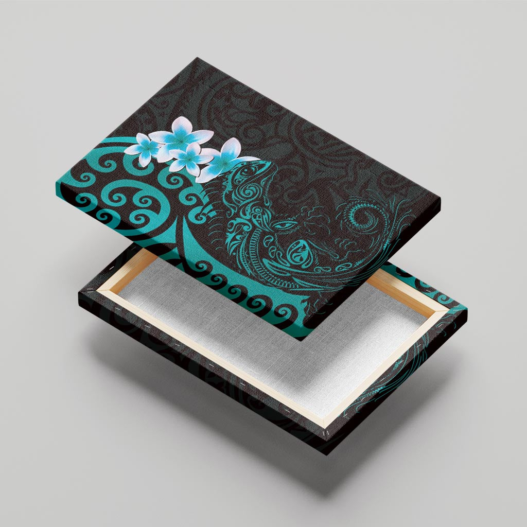 New Zealand Tuatara Plumeria Canvas Wall Art Maori Teal Koru Tribal Tattoo