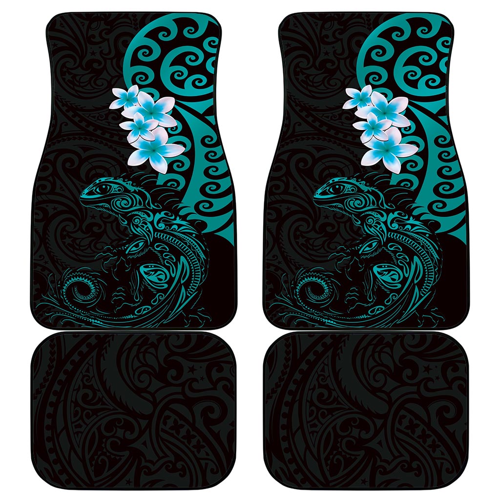 New Zealand Tuatara Plumeria Car Mats Maori Teal Koru Tribal Tattoo