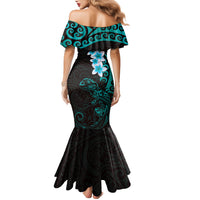 New Zealand Tuatara Plumeria Family Matching Mermaid Dress and Hawaiian Shirt Maori Teal Koru Tribal Tattoo LT01 - Polynesian Pride