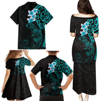 New Zealand Tuatara Plumeria Family Matching Puletasi and Hawaiian Shirt Maori Teal Koru Tribal Tattoo LT01 - Polynesian Pride