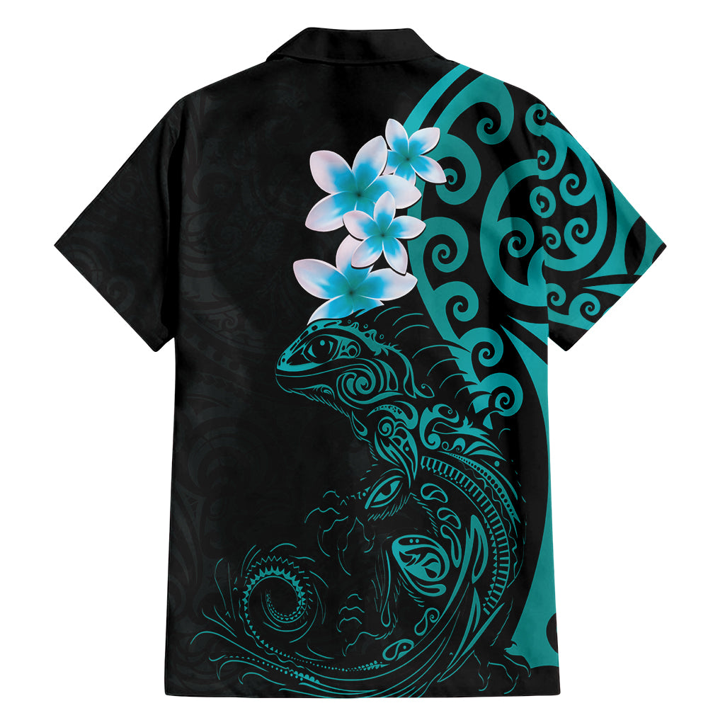 New Zealand Tuatara Plumeria Family Matching Summer Maxi Dress and Hawaiian Shirt Maori Teal Koru Tribal Tattoo