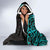 New Zealand Tuatara Plumeria Hooded Blanket Maori Teal Koru Tribal Tattoo