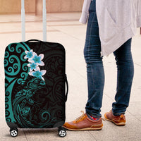New Zealand Tuatara Plumeria Luggage Cover Maori Teal Koru Tribal Tattoo
