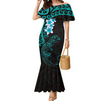 New Zealand Tuatara Plumeria Mermaid Dress Maori Teal Koru Tribal Tattoo LT01 Women Teal - Polynesian Pride