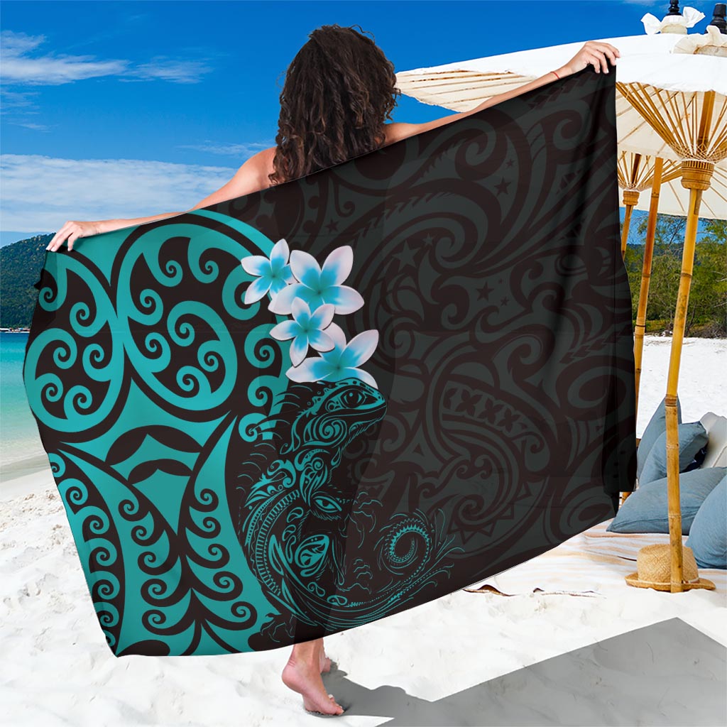 New Zealand Tuatara Plumeria Sarong Maori Teal Koru Tribal Tattoo