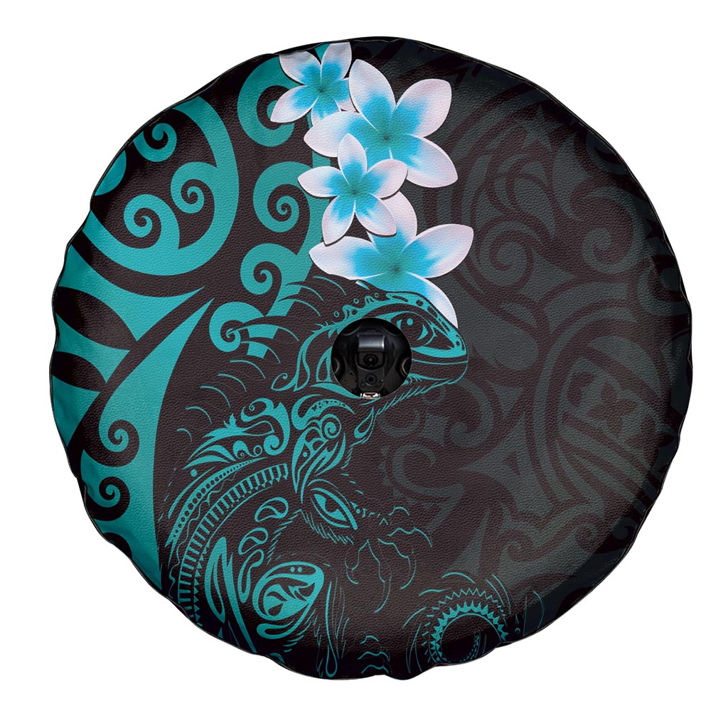 New Zealand Tuatara Plumeria Spare Tire Cover Maori Teal Koru Tribal Tattoo