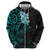 New Zealand Tuatara Plumeria Zip Hoodie Maori Teal Koru Tribal Tattoo