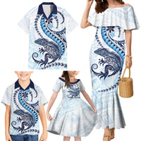 Blue Maori Tuatara Family Matching Mermaid Dress and Hawaiian Shirt Luxury Pastel Pattern