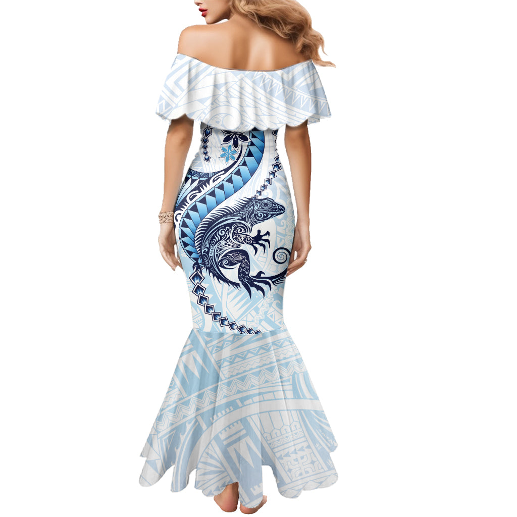 Blue Maori Tuatara Family Matching Mermaid Dress and Hawaiian Shirt Luxury Pastel Pattern