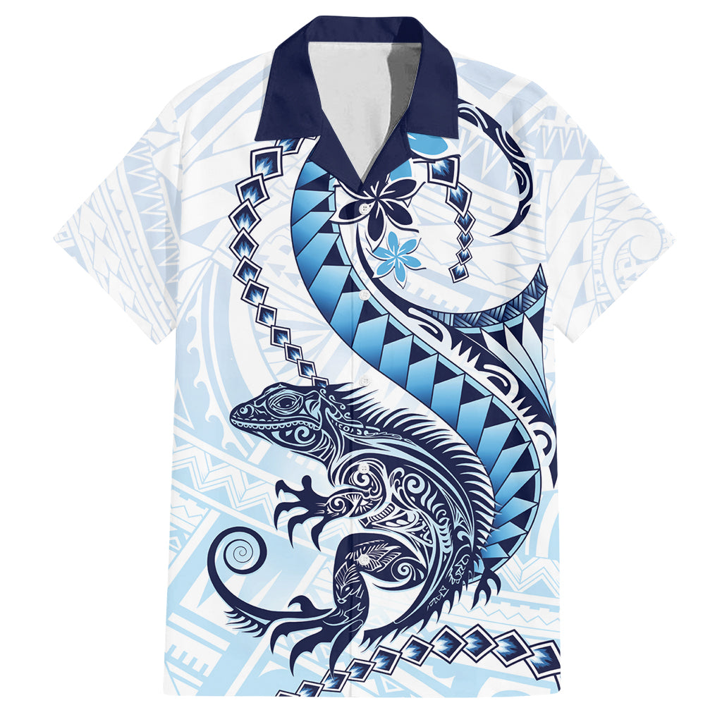 Blue Maori Tuatara Family Matching Off Shoulder Short Dress and Hawaiian Shirt Luxury Pastel Pattern