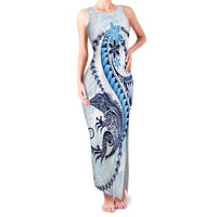 Blue Maori Tuatara Family Matching Tank Maxi Dress and Hawaiian Shirt Luxury Pastel Pattern