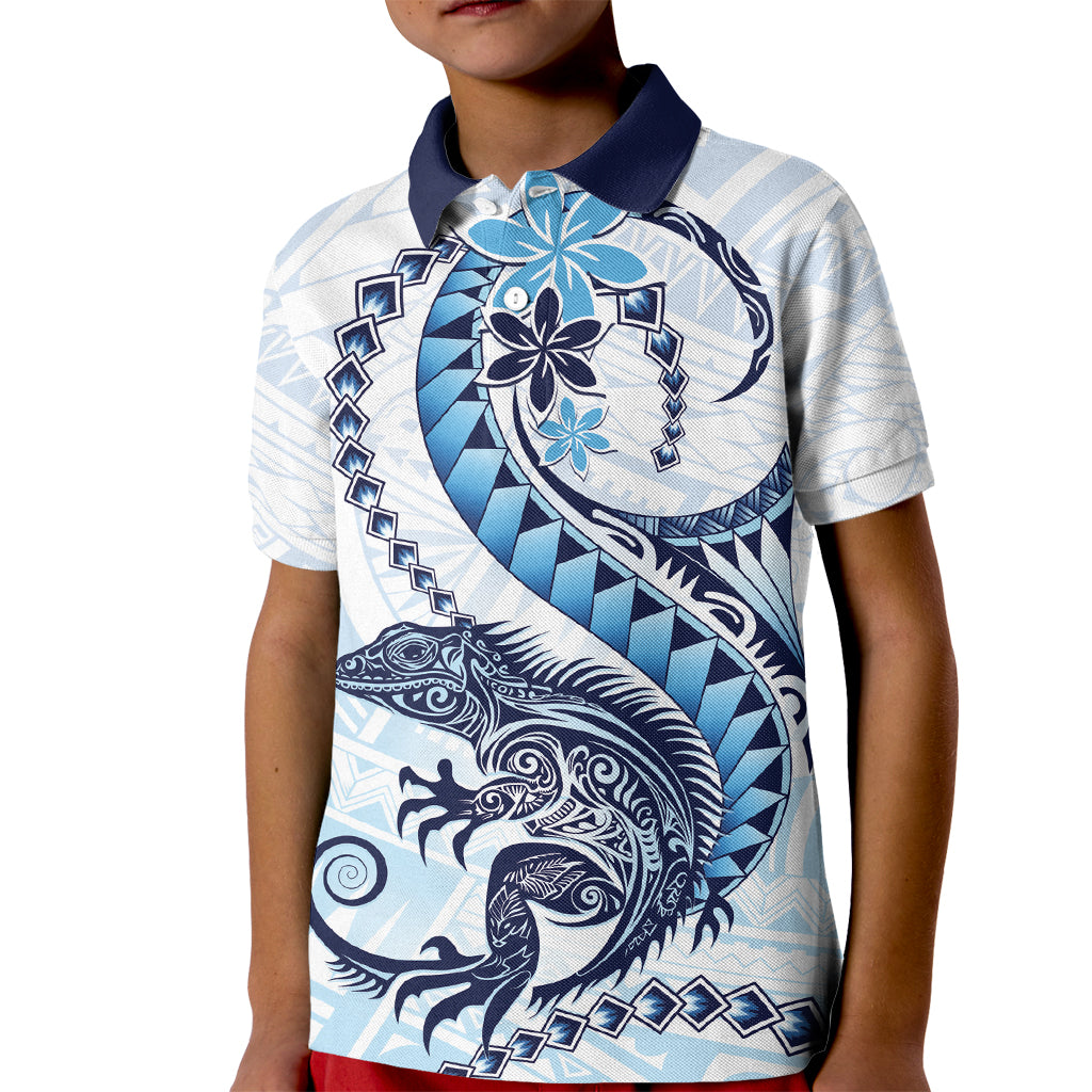 Blue Maori Tuatara Kid Polo Shirt Luxury Pastel Pattern