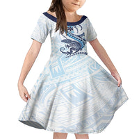 Blue Maori Tuatara Kid Short Sleeve Dress Luxury Pastel Pattern