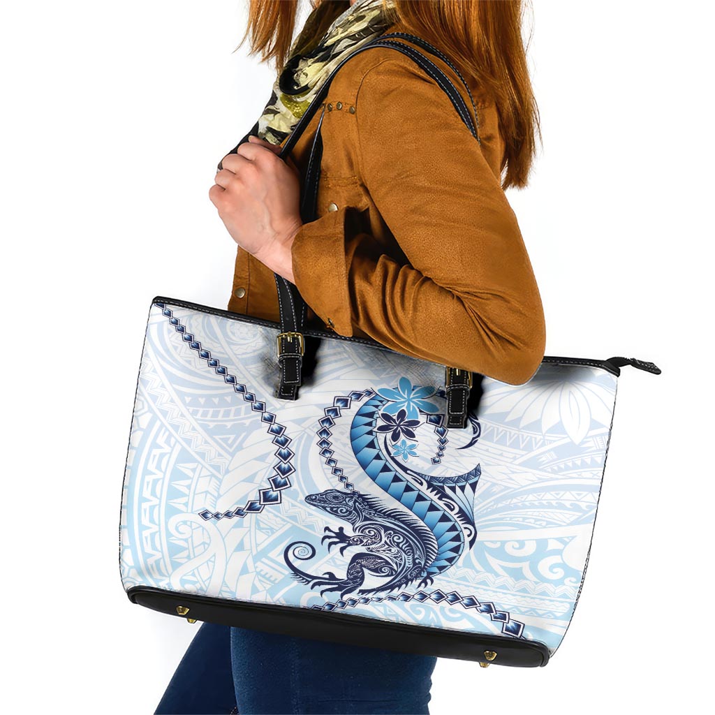 Blue Maori Tuatara Leather Tote Bag Luxury Pastel Pattern