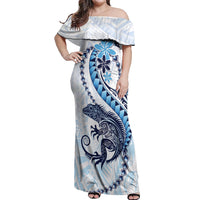 Blue Maori Tuatara Off Shoulder Maxi Dress Luxury Pastel Pattern LT01 Women Blue - Polynesian Pride