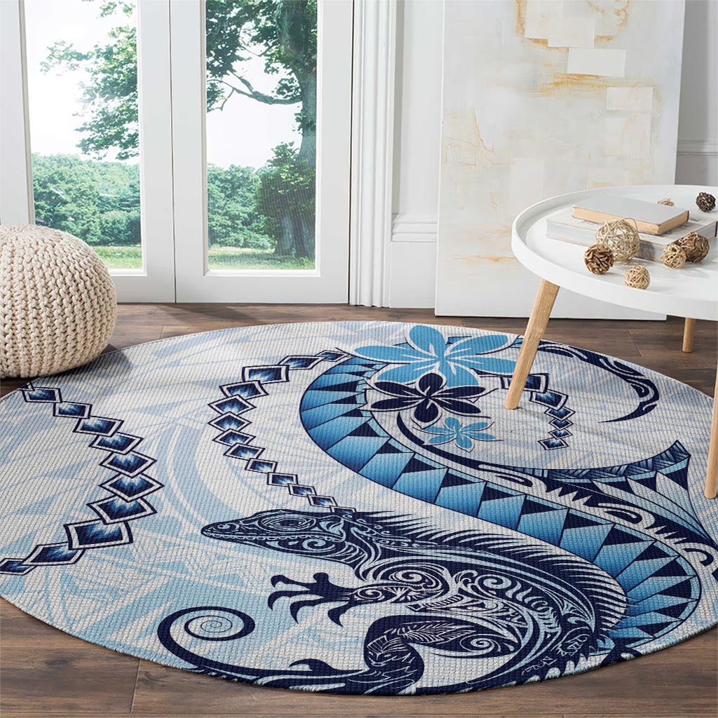 Blue Maori Tuatara Round Carpet Luxury Pastel Pattern