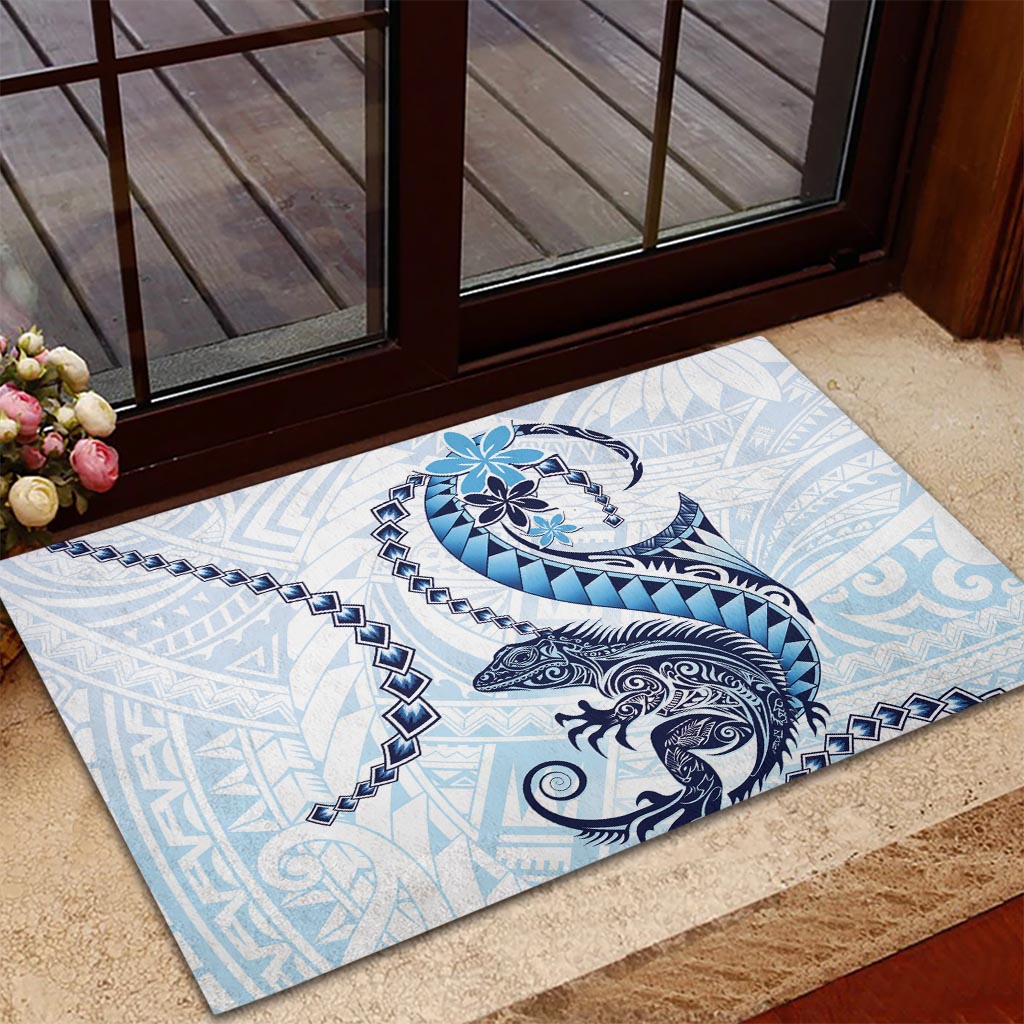 Blue Maori Tuatara Rubber Doormat Luxury Pastel Pattern