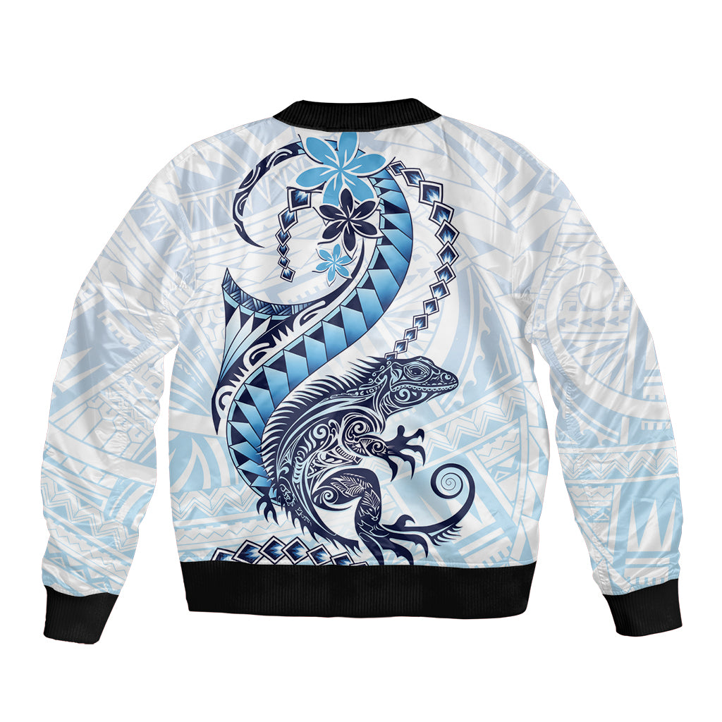 Blue Maori Tuatara Sleeve Zip Bomber Jacket Luxury Pastel Pattern LT01 - Polynesian Pride