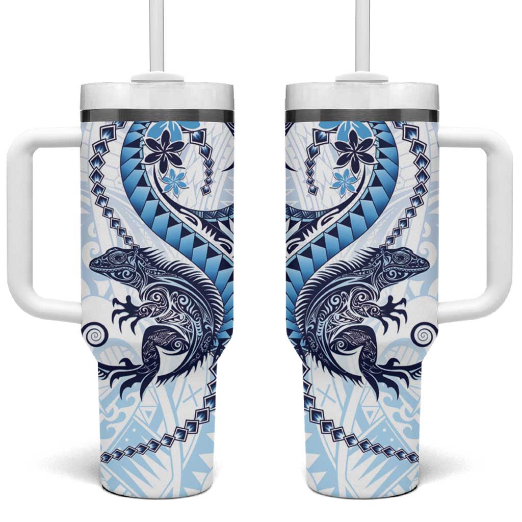 Blue Maori Tuatara Tumbler With Handle Luxury Pastel Pattern