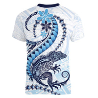 Blue Maori Tuatara Women V-Neck T-Shirt Luxury Pastel Pattern