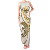 Gold Maori Tuatara Family Matching Tank Maxi Dress and Hawaiian Shirt Luxury Pastel Pattern