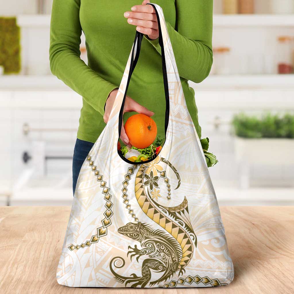 Gold Maori Tuatara Grocery Bag Luxury Pastel Pattern